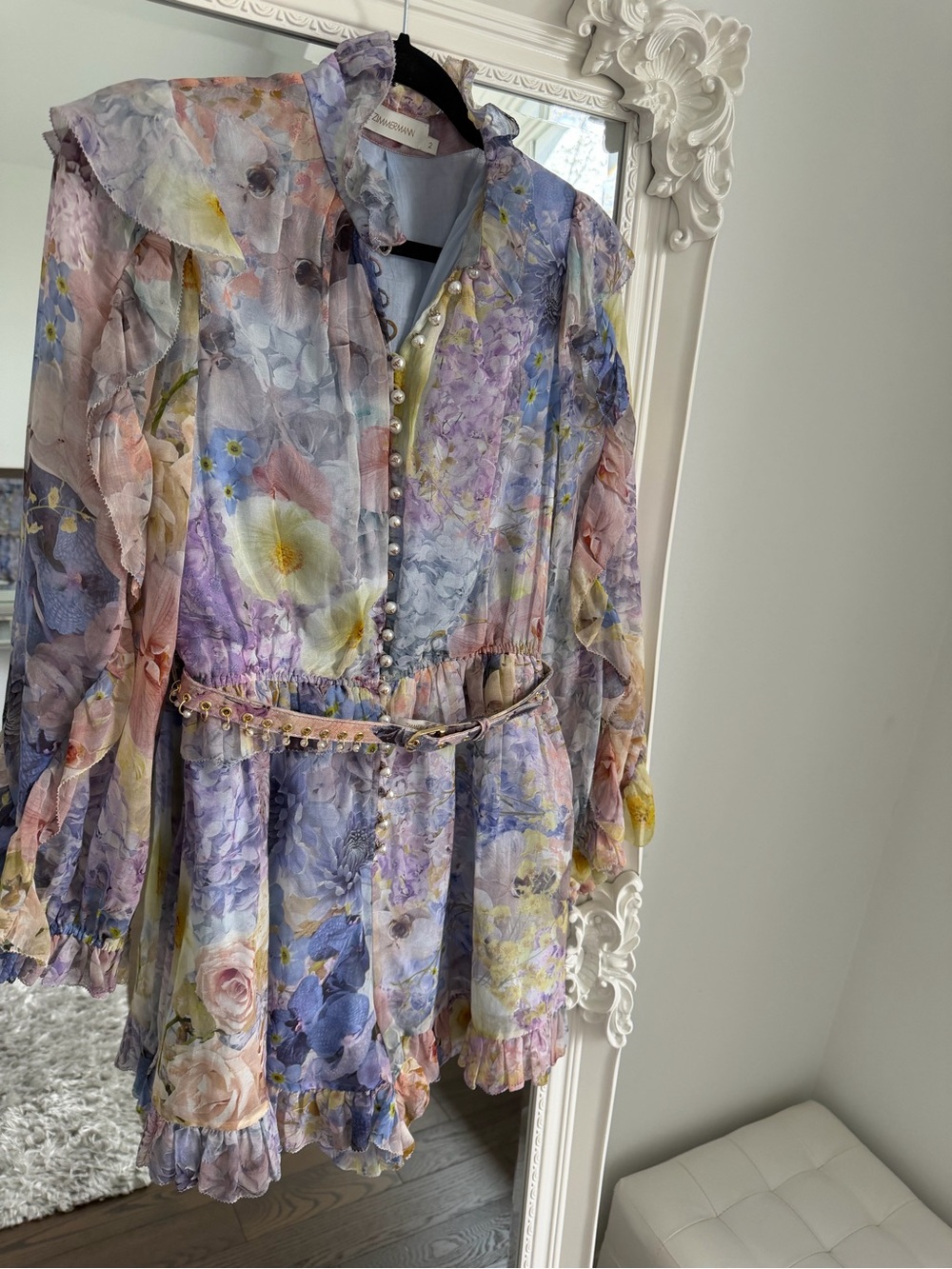 Zimmermann Pastel Floral Chiffon Romper in Lavender, Pink, Yellow